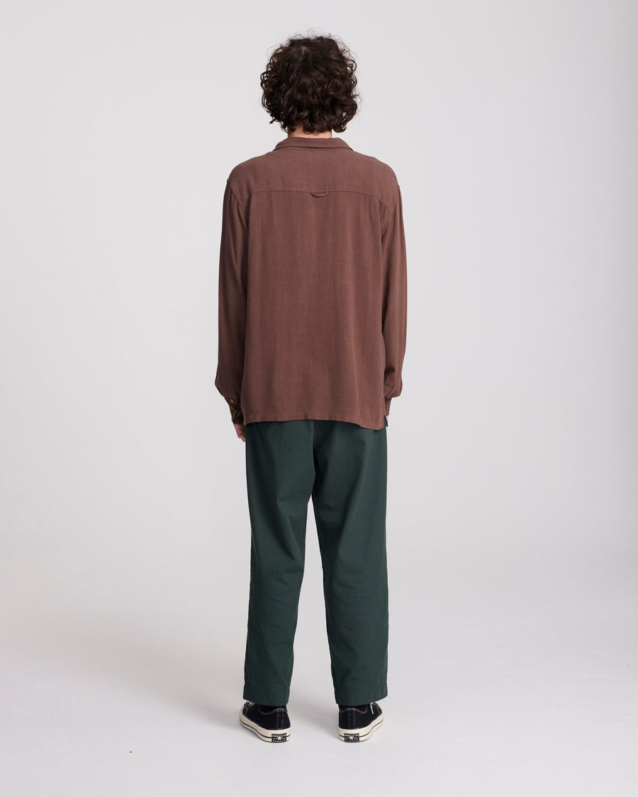 ERNIE LINEN LONG SLEEVE SHIRT - CHOCOLATE