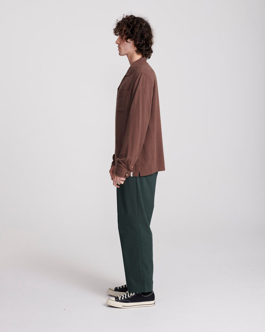 ERNIE LINEN LONG SLEEVE SHIRT - CHOCOLATE