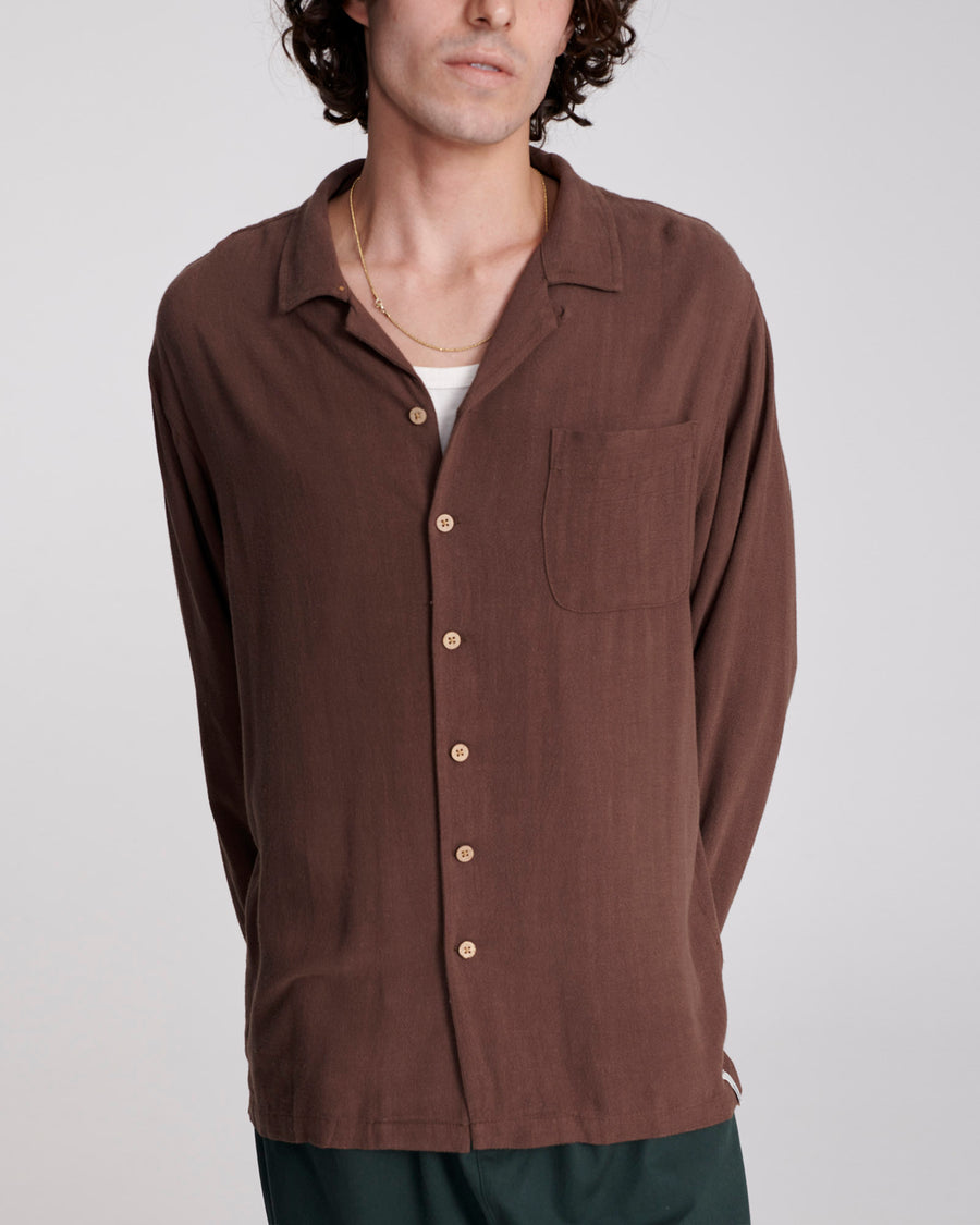 ERNIE LINEN LONG SLEEVE SHIRT - CHOCOLATE