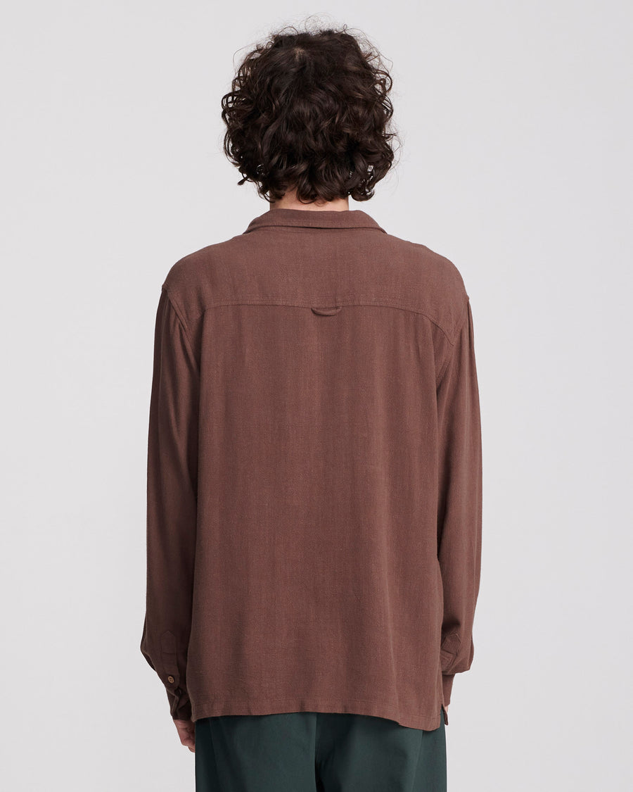 ERNIE LINEN LONG SLEEVE SHIRT - CHOCOLATE