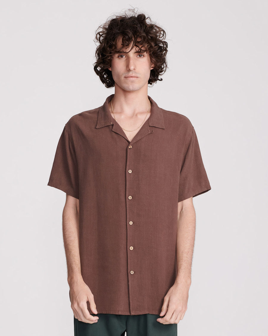 ERNIE LINEN SS SHIRT - CHOCOLATE