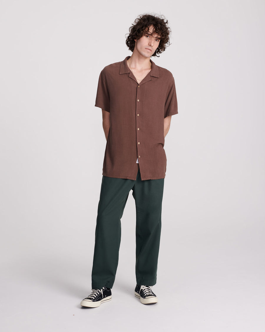 ERNIE LINEN SS SHIRT - CHOCOLATE