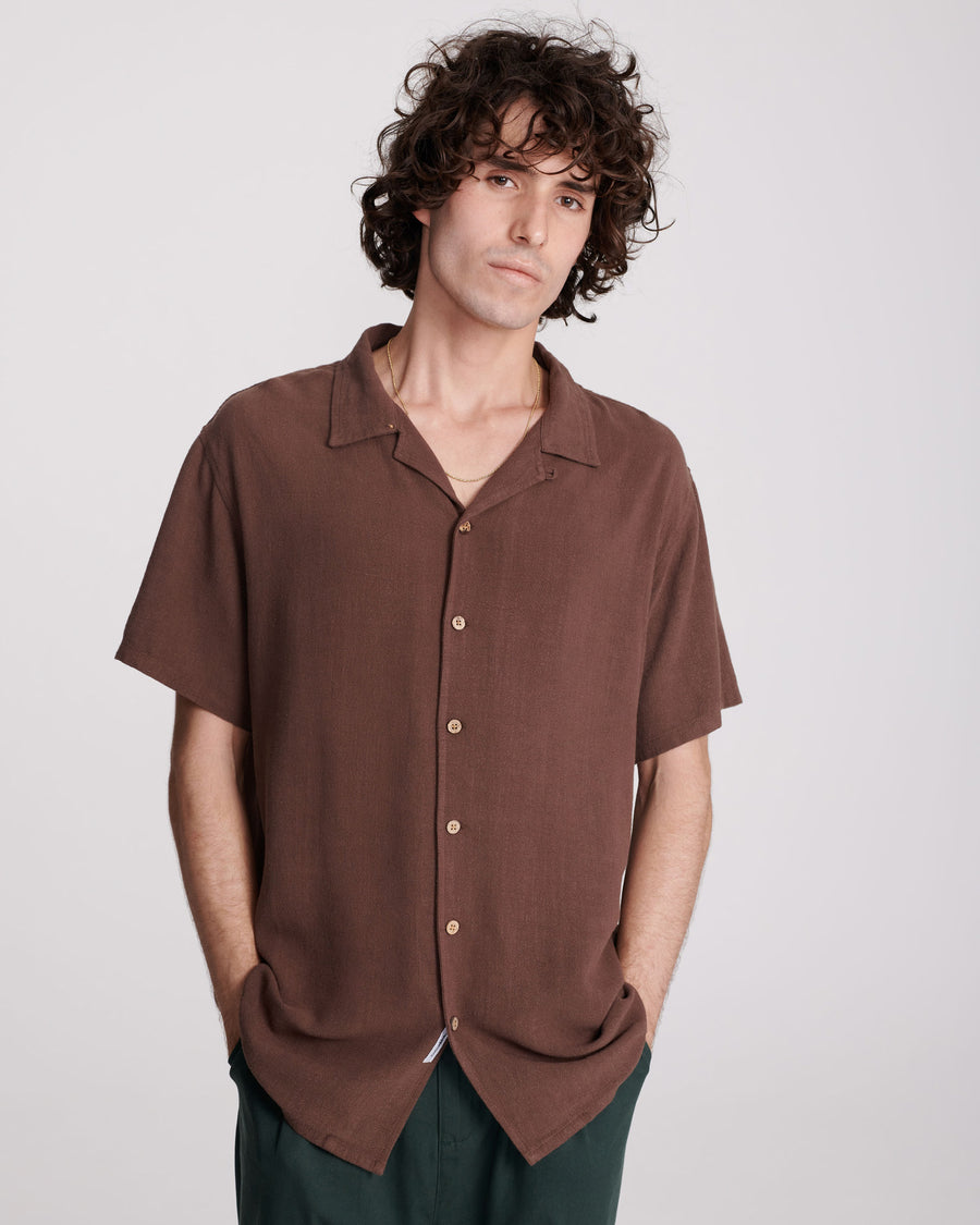 ERNIE LINEN SS SHIRT - CHOCOLATE