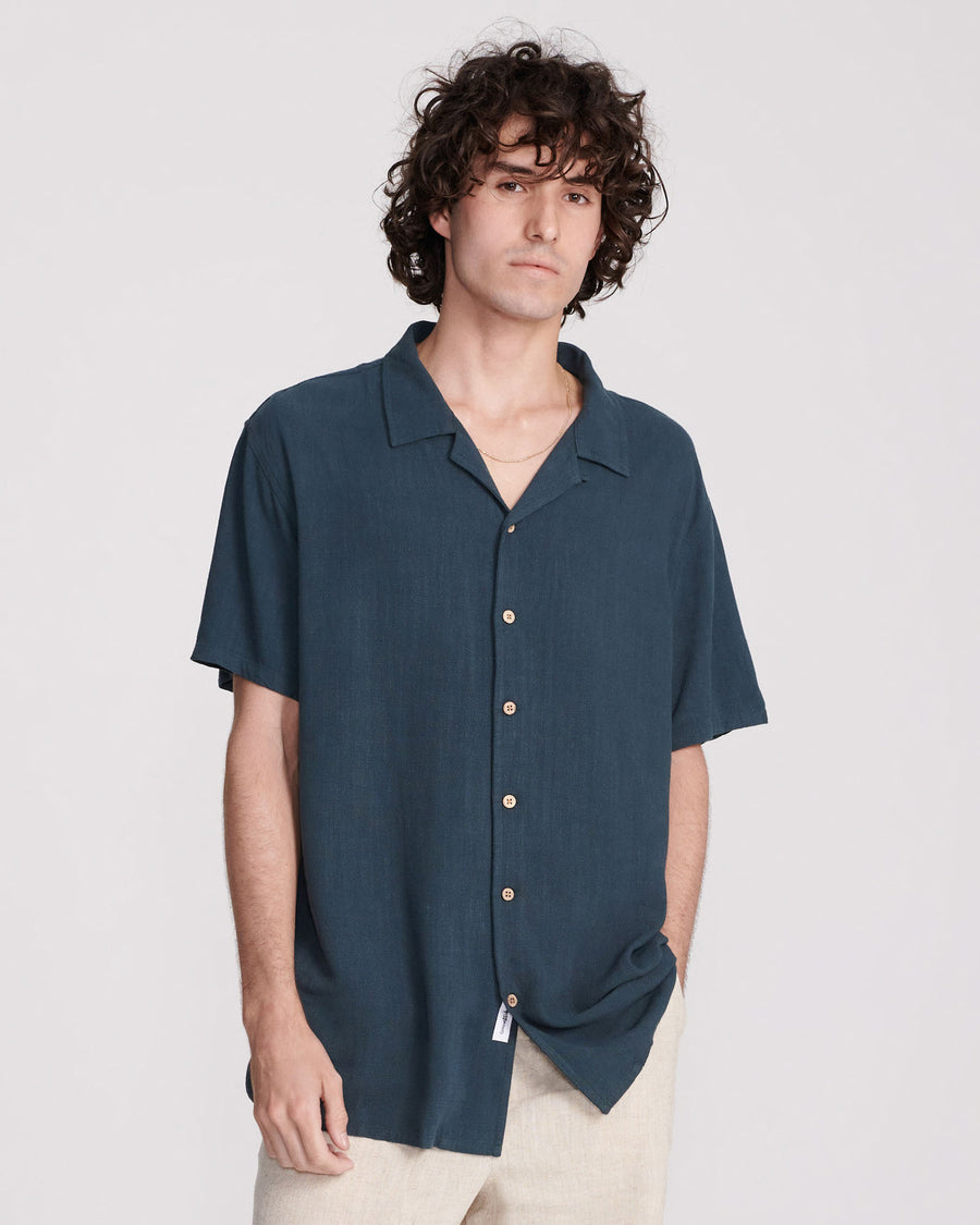 ERNIE LINEN SS SHIRT - TEAL