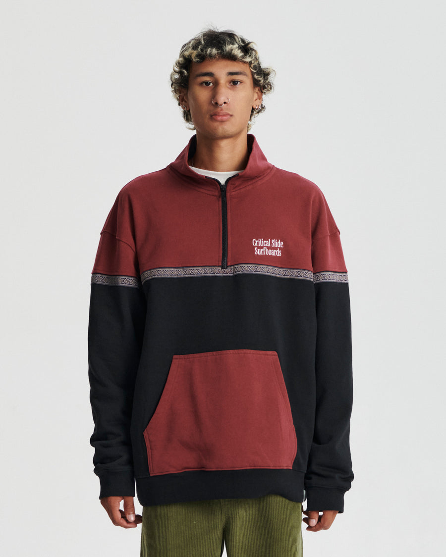 Offset Rib Zip Crew - Ruby