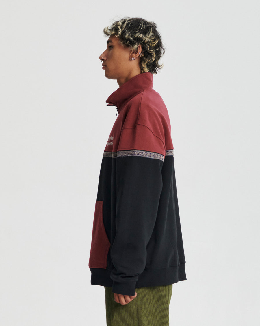 Offset Rib Zip Crew - Ruby