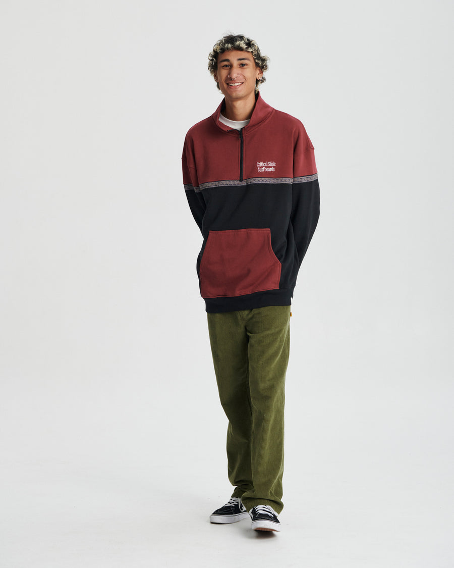 Offset Rib Zip Crew - Ruby