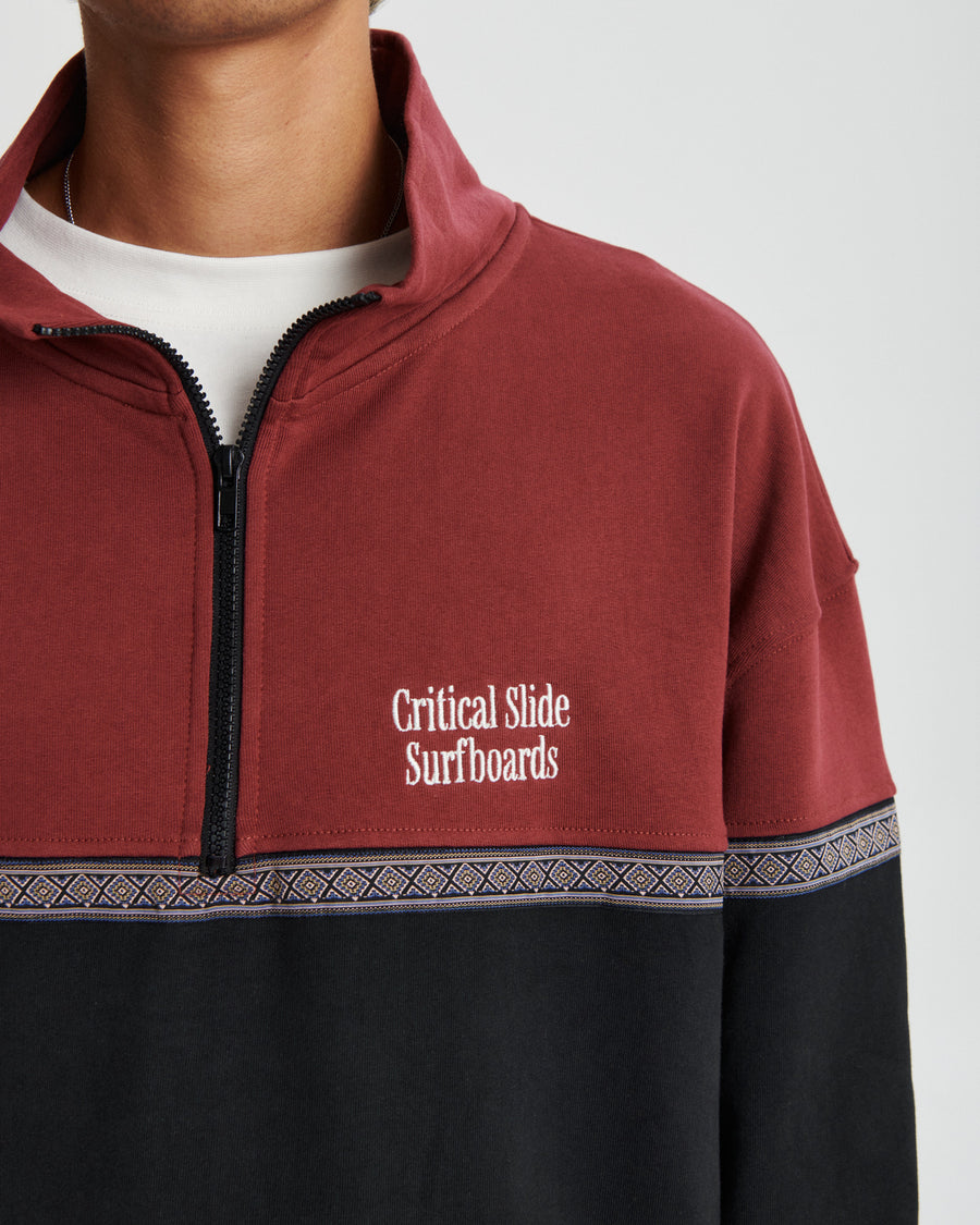Offset Rib Zip Crew - Ruby
