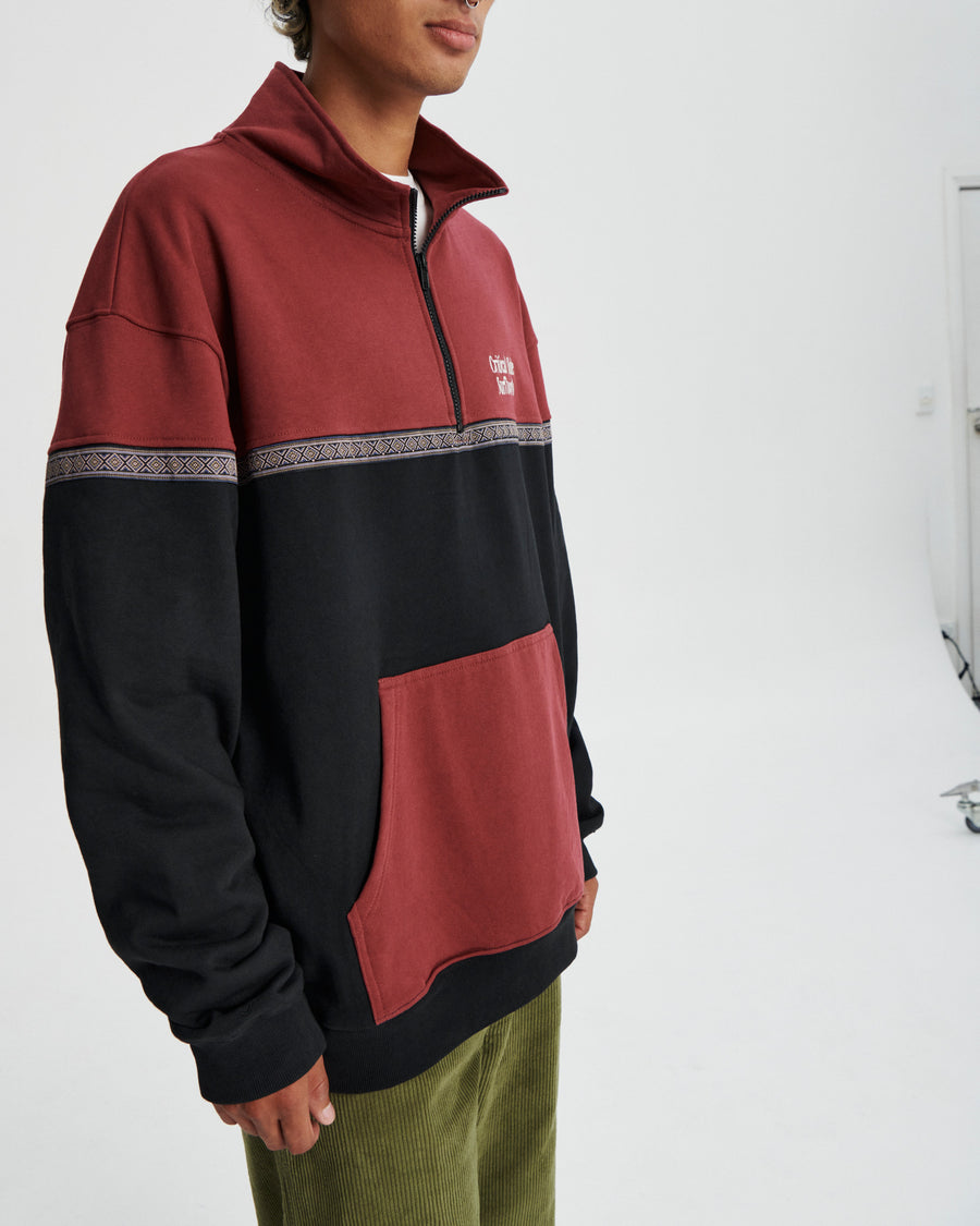 Offset Rib Zip Crew - Ruby
