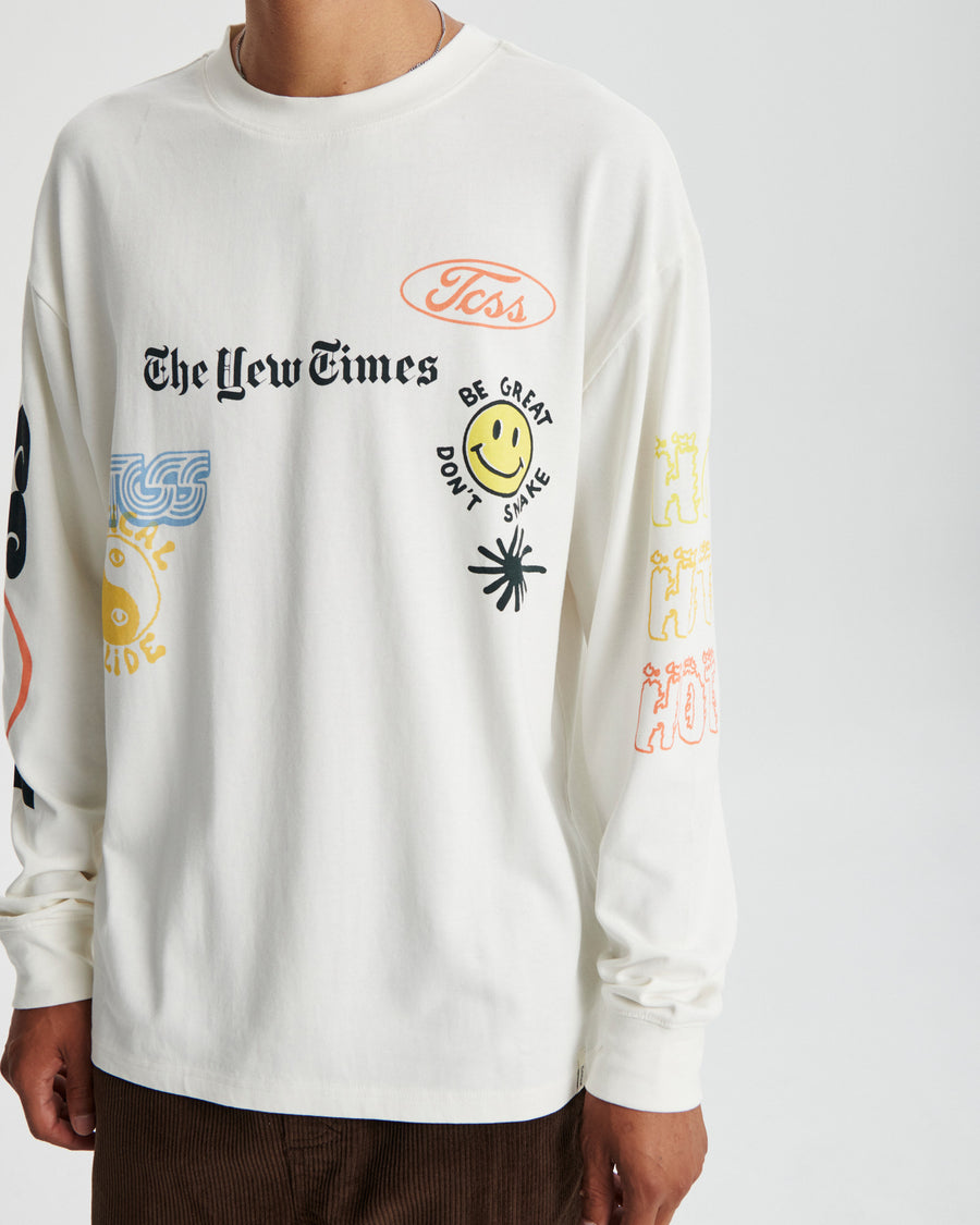 Mixed Up Longsleeve Tee - Vintage White