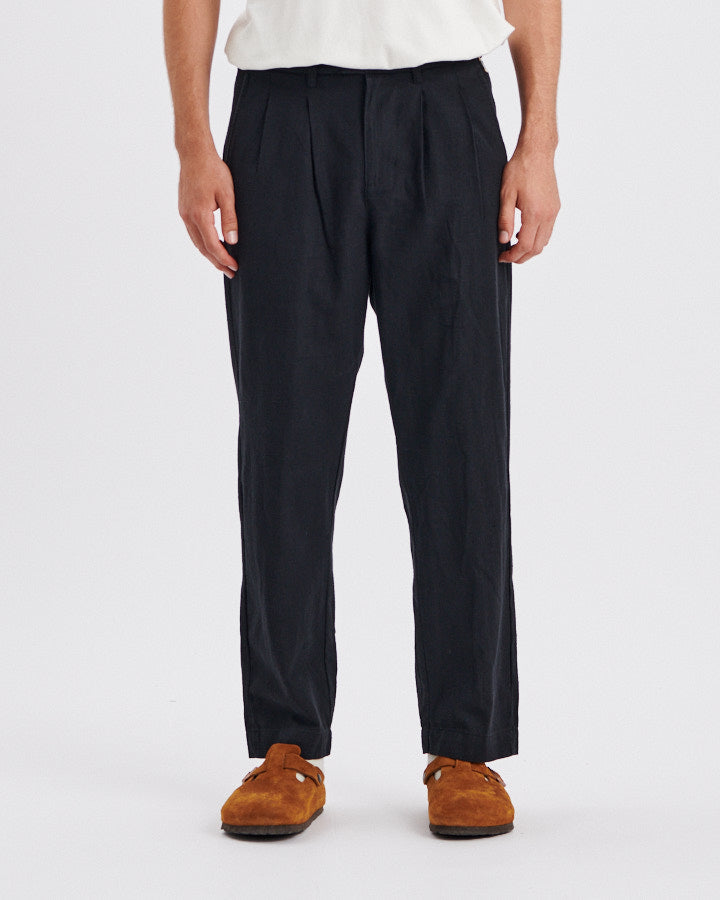 Harrow Pleat Linen Pant - Vintage Black