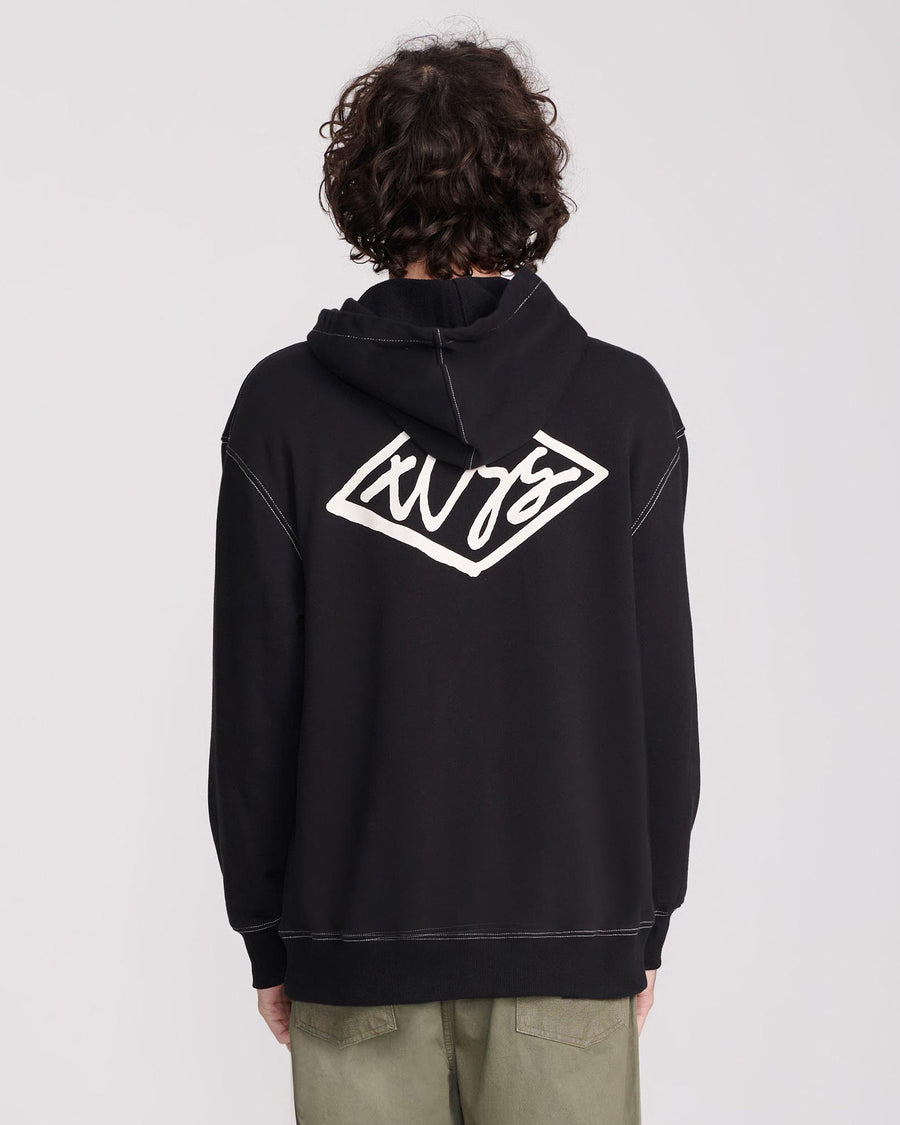 SCRIBBLE CONTRAST HOODIE - BLACK