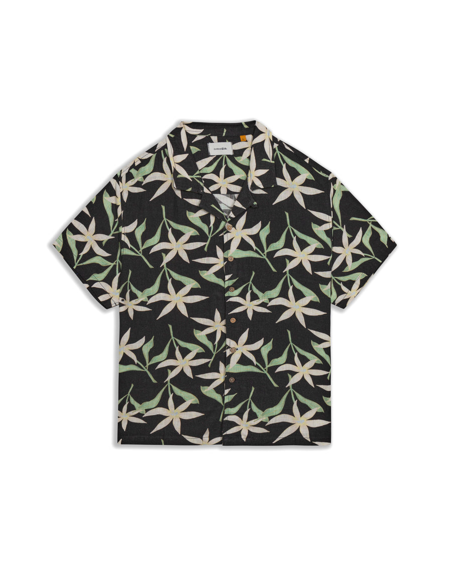 Evangeline SS Resort Linen Shirt - Black