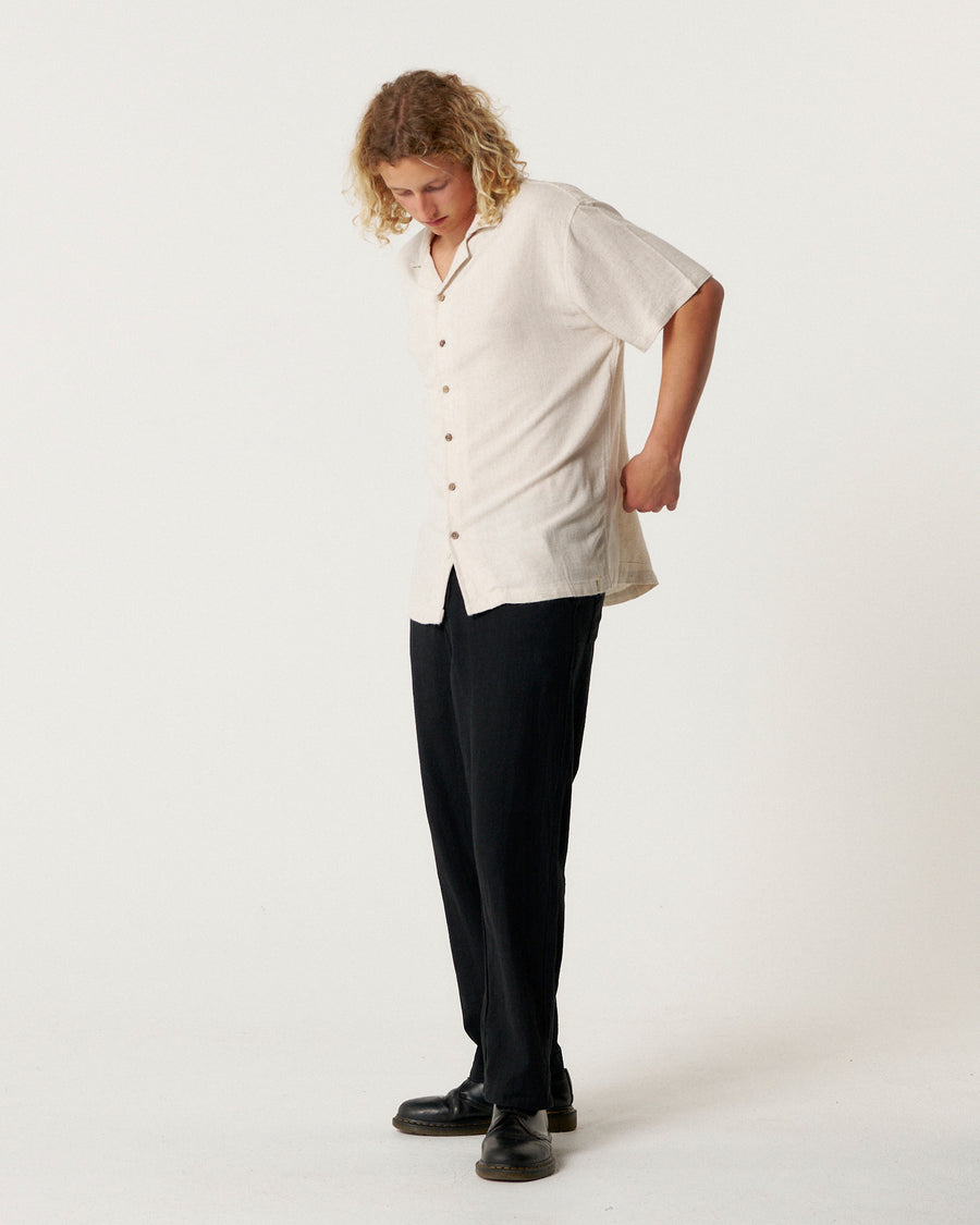 oatmeal dress shirt Collarless Pure Linen Shirt Oatmeal