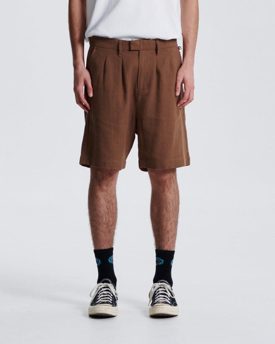 Harro Linen Pleat Short - Tobacco