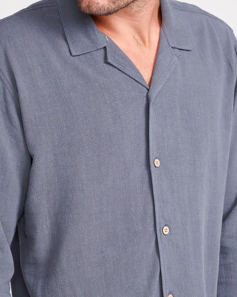 ERNIE LINEN LS SHIRT - PHANTOM