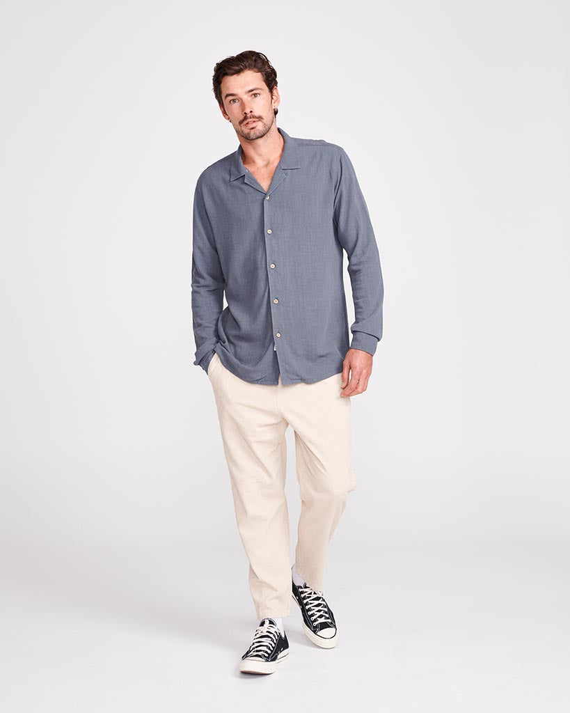 ERNIE LINEN LS SHIRT - PHANTOM