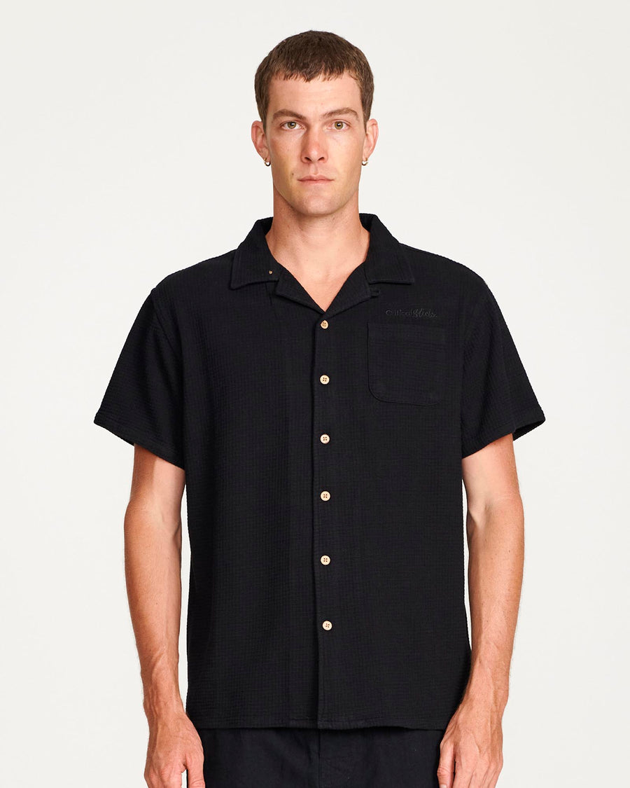 RESORT WAFFLE SHIRT - BLACK