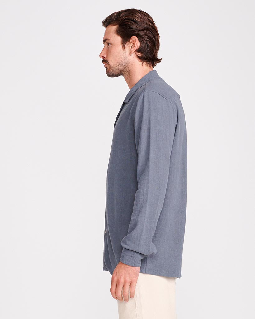 ERNIE LINEN LS SHIRT - PHANTOM