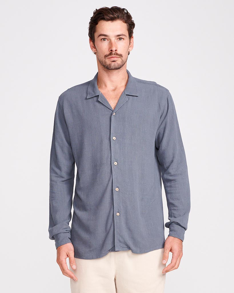 ERNIE LINEN LS SHIRT - PHANTOM